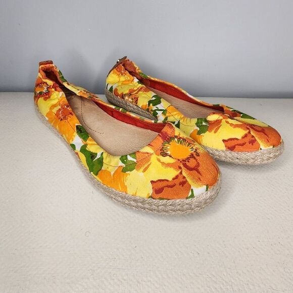 Nurture Flowered Canvas Ballet Flats Rope Stitched Leather Shoes 7M Espadrille - Picture 1 of 5